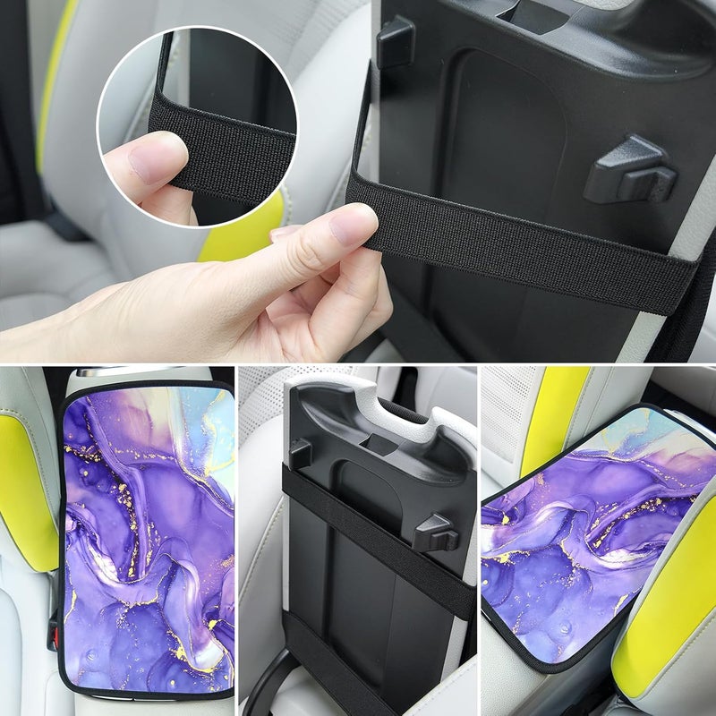 Adastrah Car Armrest Box Pad,Purple Marble Car Armrest Pad Car Armrest Cover Protector for Most Vehicle, SUV, Truck, Car - Image 2